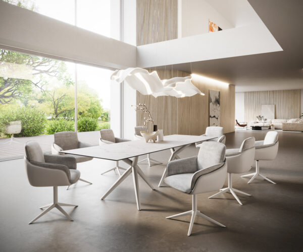 Jídelní stůl Edge 300x100 keramický Laminam®Statuarietto bílý Estelar kulatý kovový bílý - Image 7