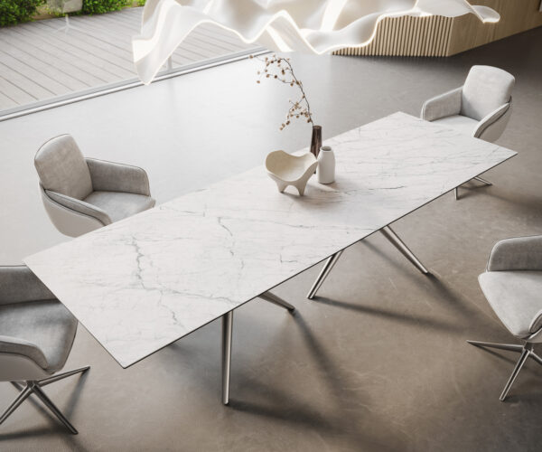 Jídelní stůl Edge 300x100 Keramický Laminam®Statuarietto Bílý Estelar kulatý z nerezové oceli - Image 2