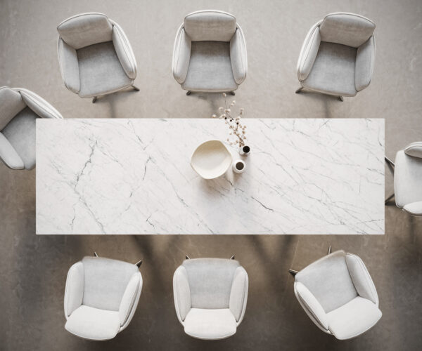 Jídelní stůl Edge 300x100 Keramický Laminam®Statuarietto Bílý Estelar kulatý z nerezové oceli - Image 6