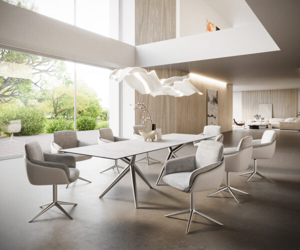 Jídelní stůl Edge 300x100 Keramický Laminam®Statuarietto Bílý Estelar kulatý z nerezové oceli - Image 7