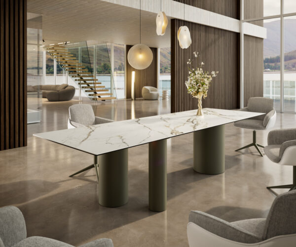 Jídelní stůl Edge 300x100 keramický Calacatta Luxe bílo-zlato-šedý Troa kovový efekt povrchová úprava titanová - Image 2