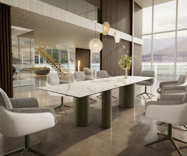 Jídelní stůl Edge 300x100 keramický Calacatta Luxe bílo-zlato-šedý Troa kovový efekt povrchová úprava titanová - Image 6