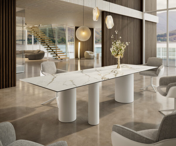 Jídelní stůl Edge 300x100 keramický Calacatta Luxe bílo-zlatošedý Troa kov bílý - Image 2