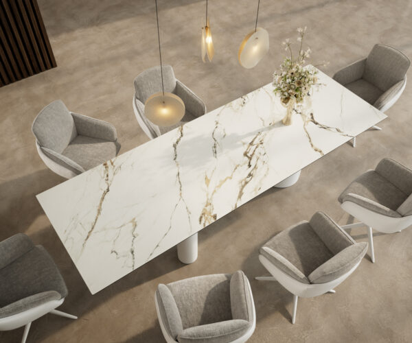 Jídelní stůl Edge 300x100 keramický Calacatta Luxe bílo-zlatošedý Troa kov bílý - Image 4