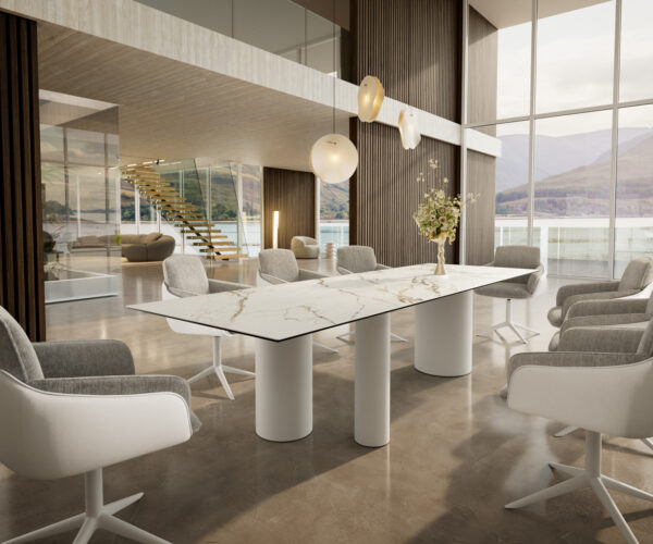 Jídelní stůl Edge 300x100 keramický Calacatta Luxe bílo-zlatošedý Troa kov bílý - Image 6