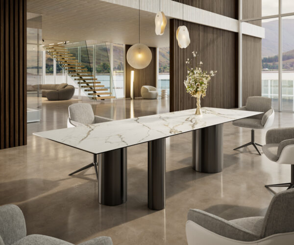 Jídelní stůl Edge 300x100 keramický Calacatta Luxe bílo-zlato-šedý Troa nerezová ocel grafitová - Image 2
