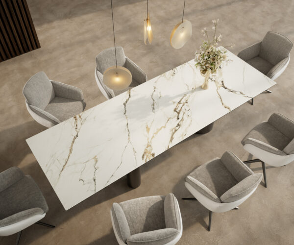 Jídelní stůl Edge 300x100 keramický Calacatta Luxe bílo-zlato-šedý Troa nerezová ocel grafitová - Image 4