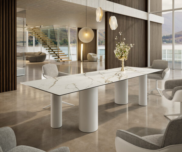 Jídelní stůl Edge 300x100 Keramika Calacatta Luxe bílá-zlatá-šedá Pilier Metal White - Image 2