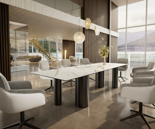 Jídelní stůl Edge 300x100 keramický Calacatta Luxe bílo-zlatošedý Pilier nerezová ocel grafitová - Image 7