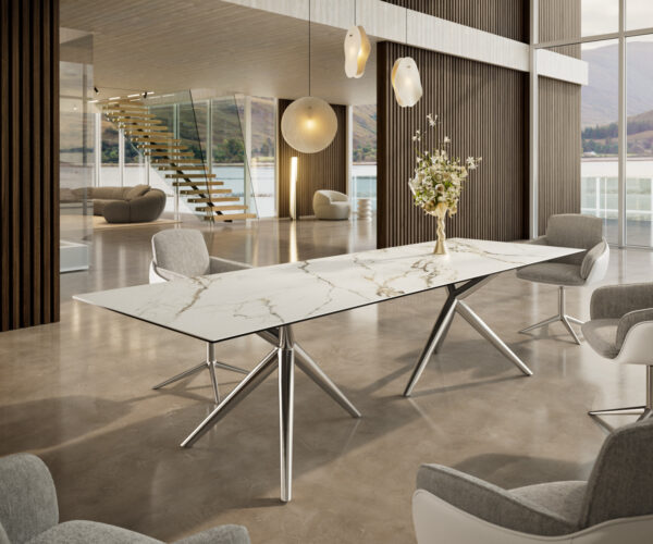 Jídelní stůl Edge 300x100 keramický Calacatta Luxe bílo-zlato-šedý Estelar kulatý nerezová ocel - Image 2