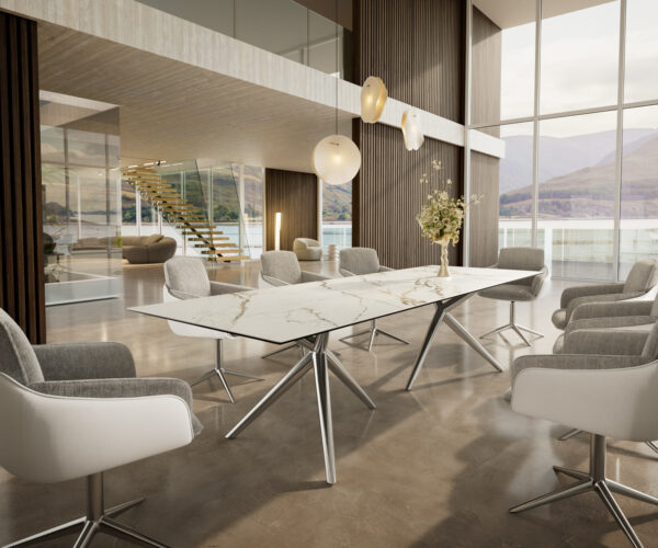 Jídelní stůl Edge 300x100 keramický Calacatta Luxe bílo-zlato-šedý Estelar kulatý nerezová ocel - Image 6