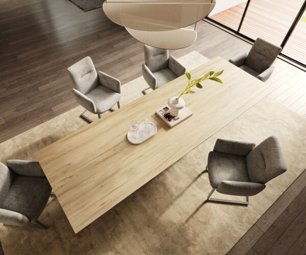 Jídelní stůl Edge 300x100 keramický Laminam® Sabbia dub barevný Pilier kovový efekt povrch titanová barva - Image 4