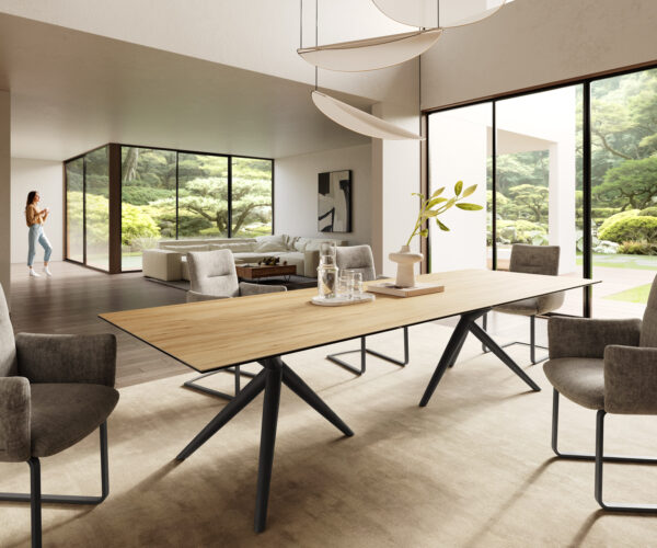 Jídelní stůl Edge 300x100 keramický Laminam® Sabbia dub barevný Estelar kulatý kov černý - Image 2