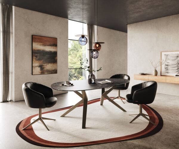 Jídelní stůl Edge Oval 220x120 keramický Laminam® Nero Greco antracitový Zenthara hranatý kovový efekt povrchová úprava titanová - Image 6
