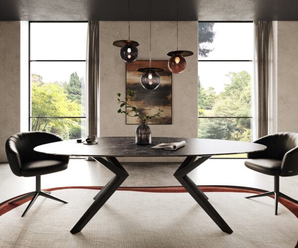 Jídelní stůl Edge Oval 220x120 Keramický Laminam® Nero Greco Anthracite Zenthara hranatý kov černý - Image 2