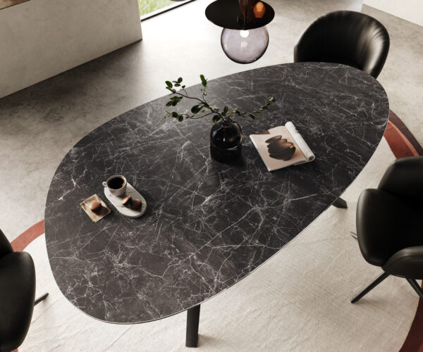 Jídelní stůl Edge Oval 220x120 Keramický Laminam® Nero Greco Anthracite Zenthara hranatý kov černý - Image 4