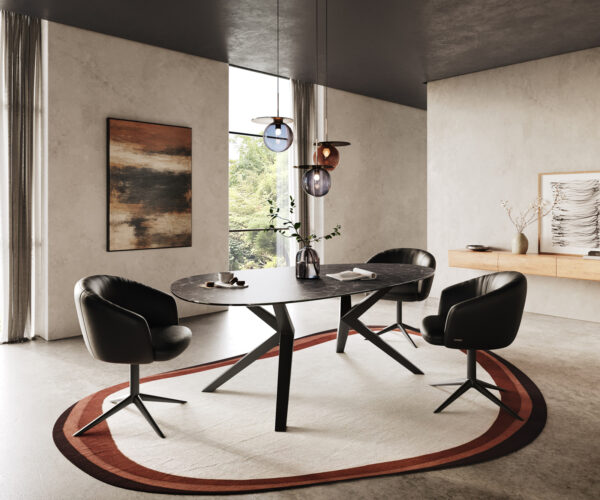 Jídelní stůl Edge Oval 220x120 Keramický Laminam® Nero Greco Anthracite Zenthara hranatý kov černý - Image 6
