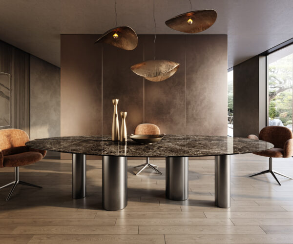 Jídelní stůl Edge Oval 315x150 Keramika Laminam®Emperador Extra Lucidato Tmavě hnědá Pilier Nerezová ocel Grafitová - Image 2