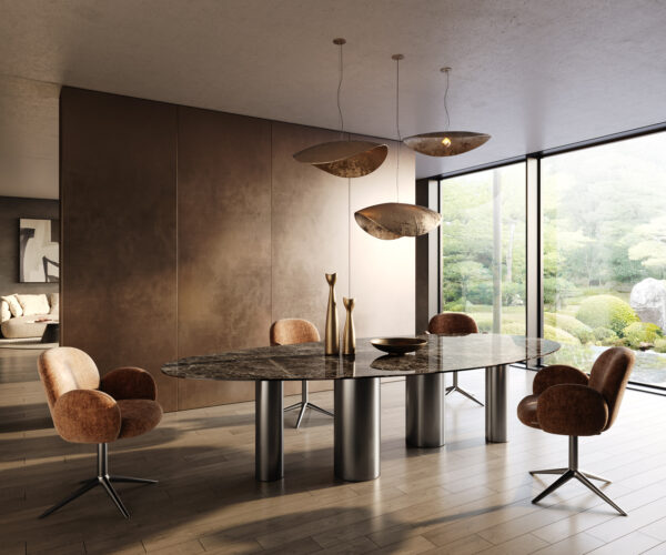 Jídelní stůl Edge Oval 315x150 Keramika Laminam®Emperador Extra Lucidato Tmavě hnědá Pilier Nerezová ocel Grafitová - Image 7