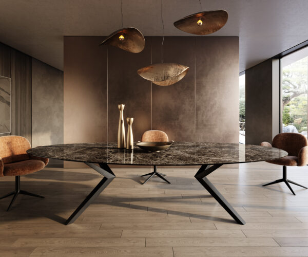 Jídelní stůl Edge Oval 315x150 Keramický Laminam®Emperador Extra Lucidato Tmavě hnědý Zenthara hranatý Kovový Černý - Image 2