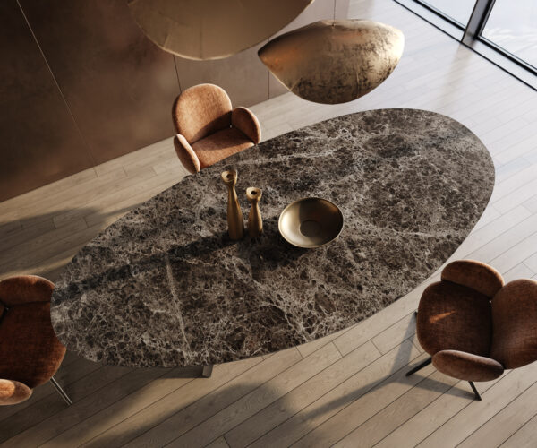 Jídelní stůl Edge Oval 315x150 Keramický Laminam®Emperador Extra Lucidato Tmavě hnědý Zenthara hranatý Kovový Černý - Image 4