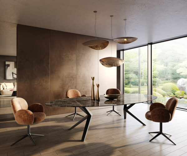 Jídelní stůl Edge Oval 315x150 Keramický Laminam®Emperador Extra Lucidato Tmavě hnědý Zenthara hranatý Kovový Černý - Image 6