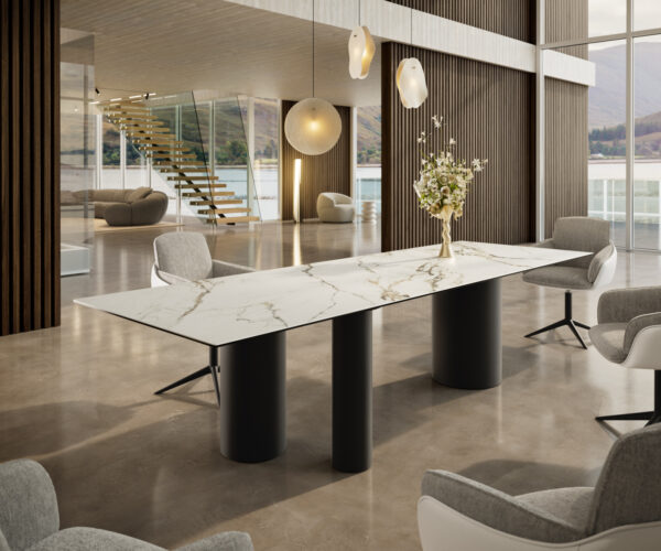 Jídelní stůl Edge 300x100 keramický Calacatta Luxe bílo-zlatošedý Troa kov černý - Image 2