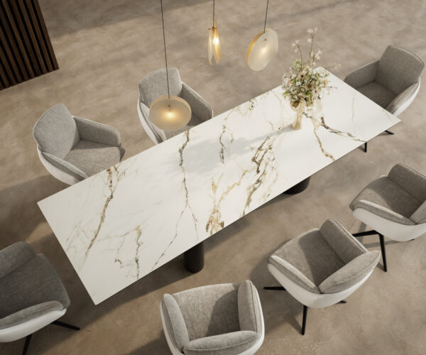 Jídelní stůl Edge 300x100 keramický Calacatta Luxe bílo-zlatošedý Troa kov černý - Image 4