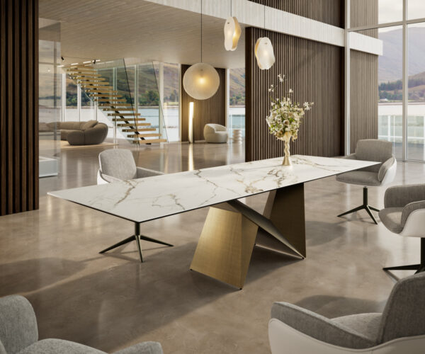Jídelní stůl Edge 300x100 keramický Calacatta Luxe White-Gold-Grey Origami Metallic Gold - Image 2