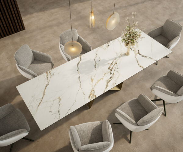 Jídelní stůl Edge 300x100 keramický Calacatta Luxe White-Gold-Grey Origami Metallic Gold - Image 4