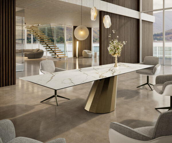 Jídelní stůl Edge 300x100 keramický Calacatta Luxe bílo-zlato-šedý Parabola Metallic Gold - Image 2
