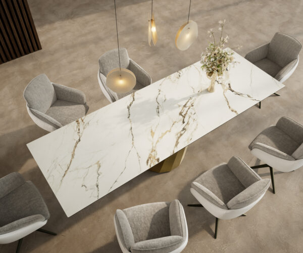 Jídelní stůl Edge 300x100 keramický Calacatta Luxe bílo-zlato-šedý Parabola Metallic Gold - Image 4