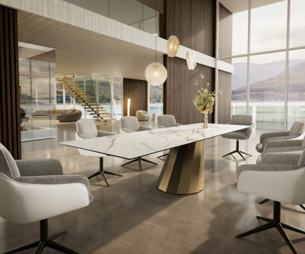Jídelní stůl Edge 300x100 keramický Calacatta Luxe bílo-zlato-šedý Parabola Metallic Gold - Image 7