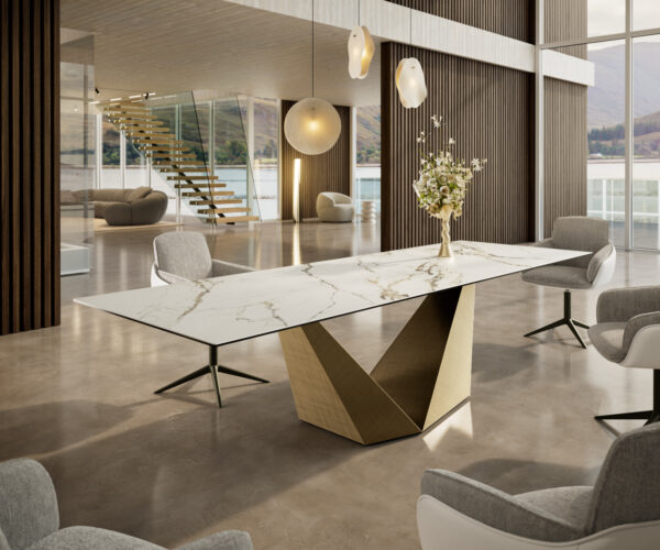 Jídelní stůl Edge 300x100 keramický Calacatta Luxe bílo-zlato-šedý Prisma zlatá metalíza - Image 2