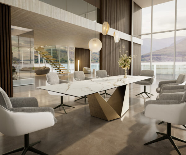 Jídelní stůl Edge 300x100 keramický Calacatta Luxe bílo-zlato-šedý Prisma zlatá metalíza - Image 7