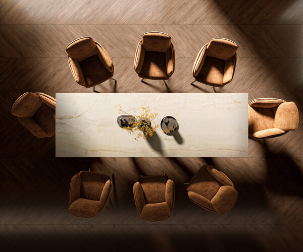 Jídelní stůl Edge 300x100 keramický Laminam® Onice Oro ?Spider metal effect finish titanium - Image 6