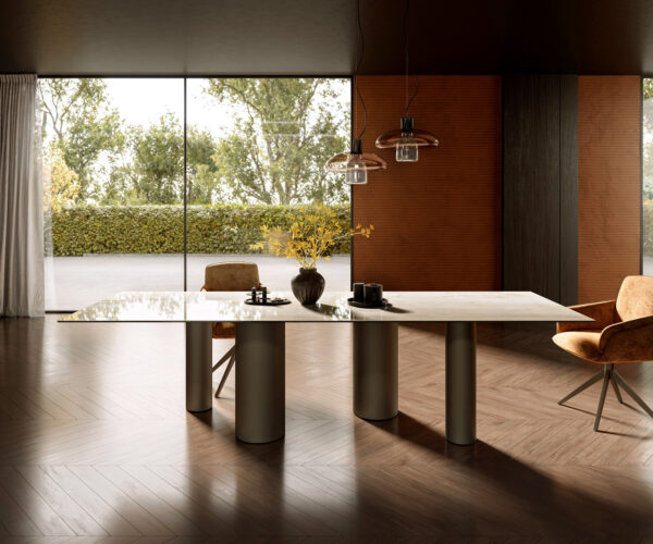 Jídelní stůl Edge 300x100 Keramika Laminam® Onice Oro ?Pilier kovový efekt povrch titanová barva - Image 2