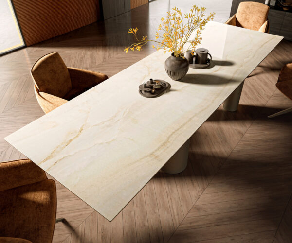 Jídelní stůl Edge 300x100 Keramika Laminam® Onice Oro ?Pilier kovový efekt povrch titanová barva - Image 4