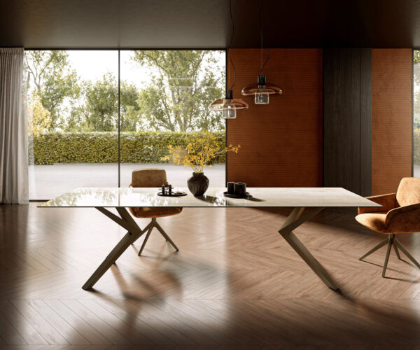 Jídelní stůl Edge 300x100 Keramika Laminam® Onice Oro ?Zenthara hranatý kovový efekt povrchová úprava titanová - Image 2
