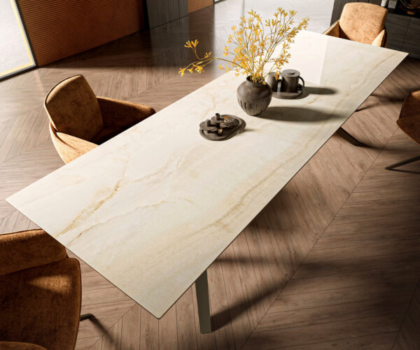 Jídelní stůl Edge 300x100 Keramika Laminam® Onice Oro ?Zenthara hranatý kovový efekt povrchová úprava titanová - Image 4