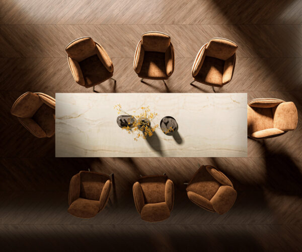 Jídelní stůl Edge 300x100 Keramika Laminam® Onice Oro ?Zenthara hranatý kovový efekt povrchová úprava titanová - Image 6