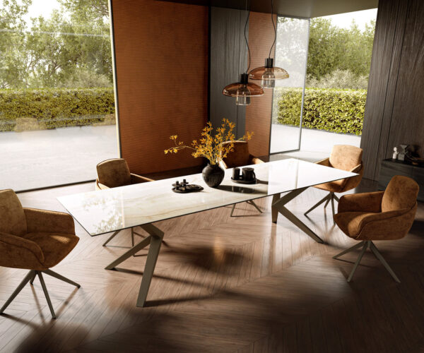 Jídelní stůl Edge 300x100 Keramika Laminam® Onice Oro ?Zenthara hranatý kovový efekt povrchová úprava titanová - Image 7
