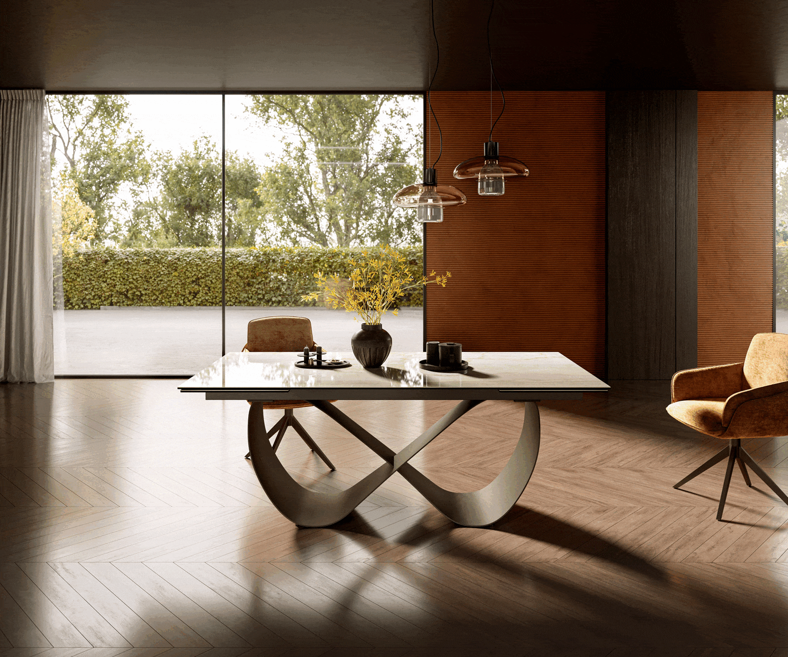 Jídelní stůl Edge 200-300x100 keramika Laminam® Onice Oro Infinity kov titanová efektová povrchová úprava rozkládací - Obrázek 2