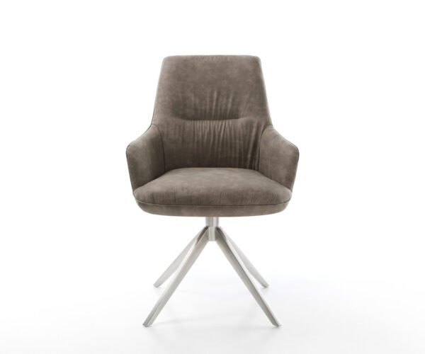 Otočná židle Zelia-Flex s područkami Mikrovlákno Taupe Vintage Křížový rám široký Nerezová ocel Otočná o 360° Houpací funkce Kapesní pružinové jádro - Image 2