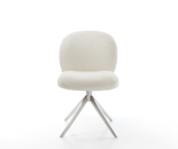 Otočná židle Nube-Flex Bouclé bílá Křížový rám široký Nerezová ocel Otočná o 360° Houpací funkce Kapesní pružinové jádro - Image 2