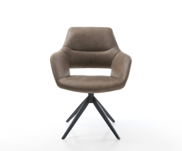 Otočná židle Yago-Flex s područkami Mikrovlákno Taupe Vintage Křížový rám široký Černá Otočná o 360° Houpací funkce Kapesní pružinové jádro - Image 2
