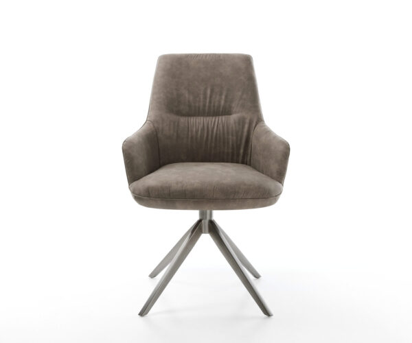 Otočná židle Zelia-Flex s područkami Mikrovlákno taupe vintage Křížový rám široký grafitový 360° otočný Houpací funkce Kapesní pružinové jádro - Image 2