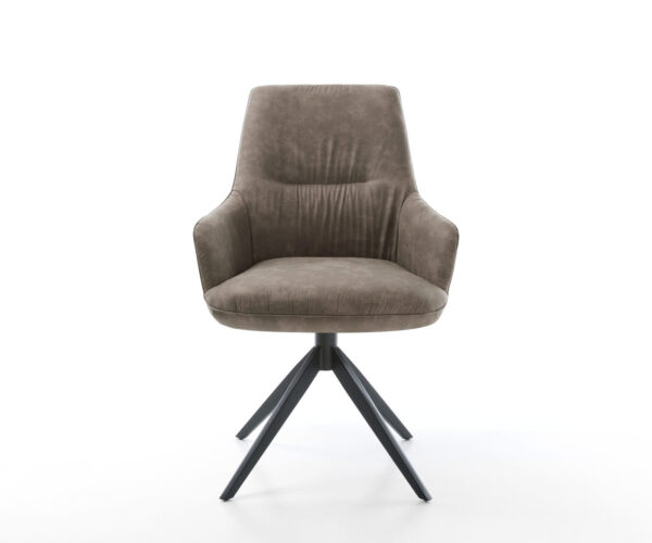 Otočná židle Zelia-Flex s područkami Mikrovlákno Taupe Vintage Křížový rám široký Černá Otočná o 360° Houpací funkce Kapesní pružinové jádro - Image 2