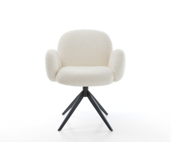 Otočná židle Nube-Flex s područkami Bouclé Bílá Křížový rám široký Černá Otočná o 360° Houpací funkce Kapesní pružinové jádro - Image 2