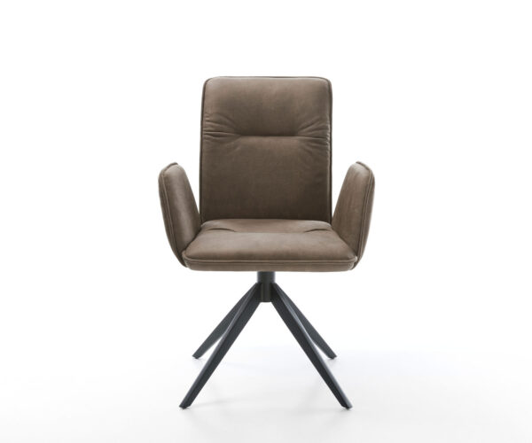 Otočná židle Vinja-Flex mikrovlákno taupe vintage křížový rám široký černý 360° otočná houpací funkce - Image 2